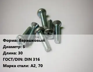 Винт барашковый 5х30 DIN 316 Сталь: А2, 70